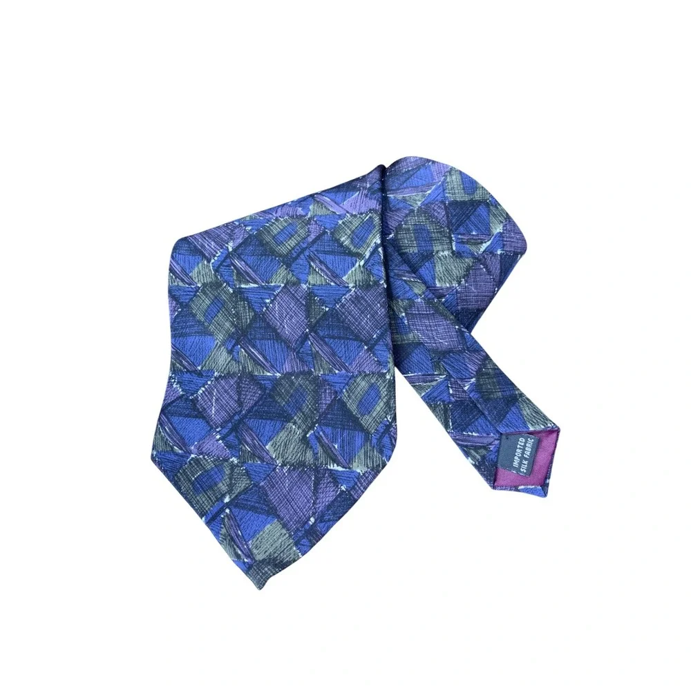 Chez Roffe New York‎ Men's Necktie Blue Purple Geometric Silk Blend Pattern